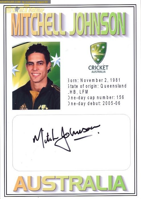Mitchell Johnson autograph collection entry at StarTiger